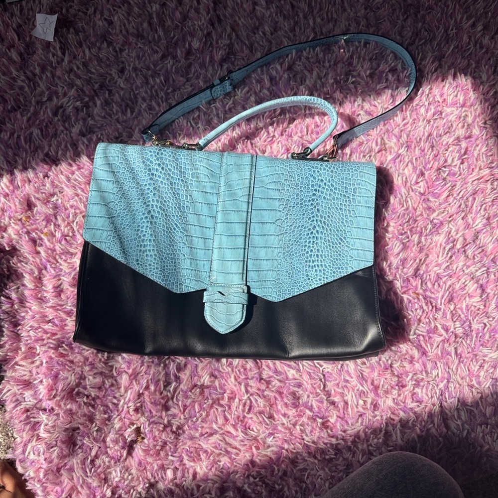 Crocodile embossed all leather messenger bag
